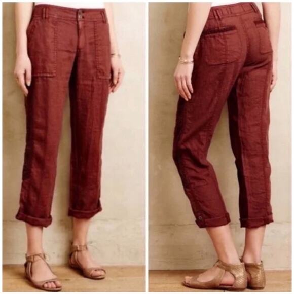 Anthropologie Hei Hei Women’s Sz 28 Embroidered Crochet Linen Pants Marlena - Picture 1 of 16